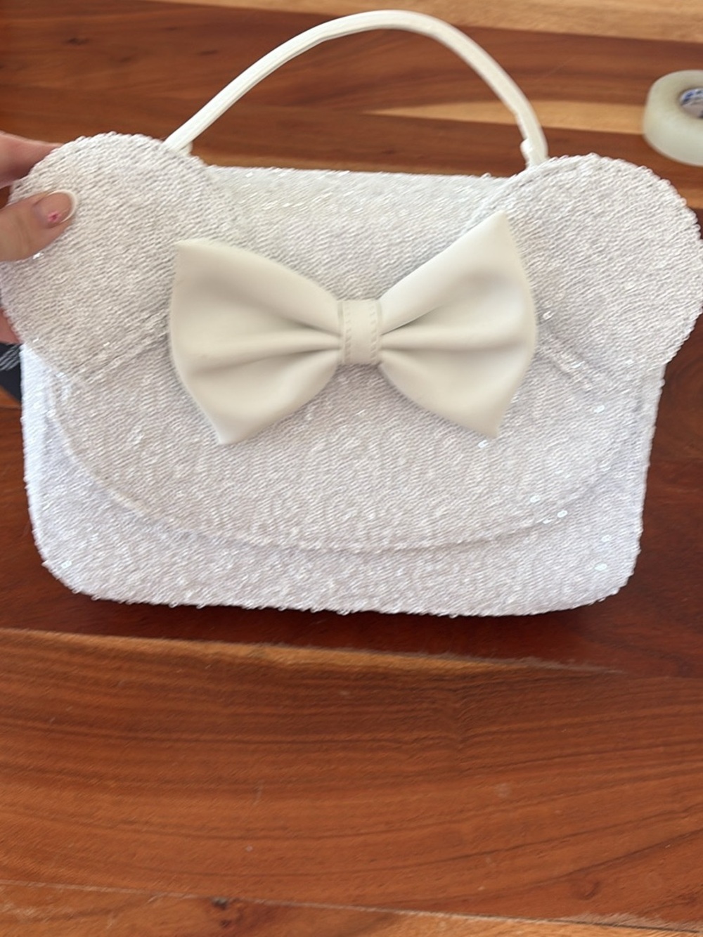 Loungefly White Sparkle Mouse Ear Handbag with Bow